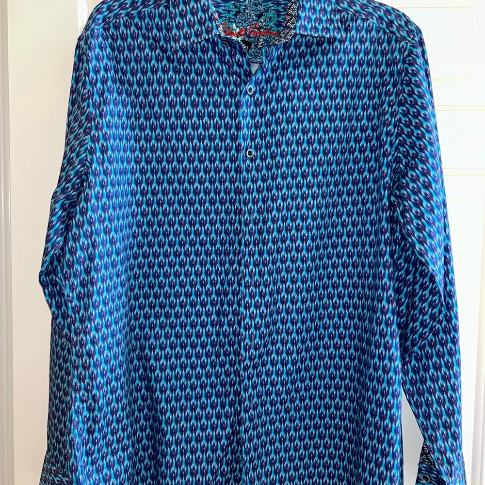 Robert Graham Blue Casual Button Down Shirt with Geometric Pattern
